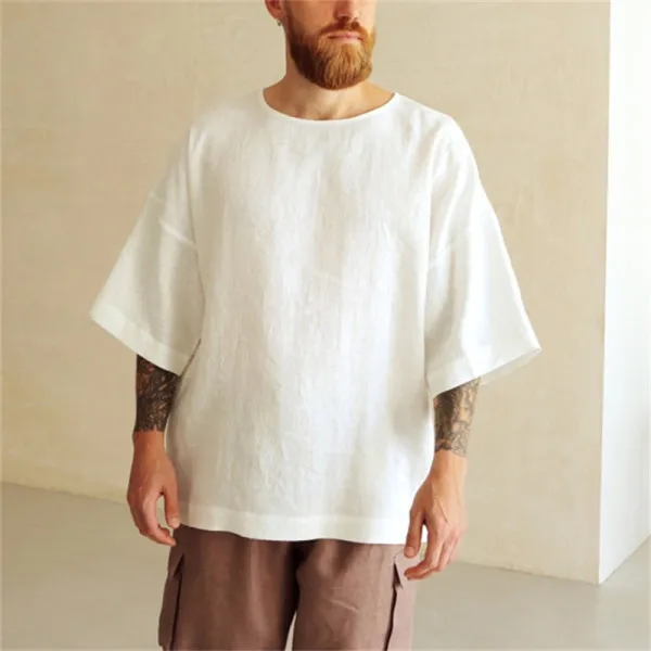 Spring Autumn Men's Solid Simple Crew Neck Medium Sleeve Shirt T-Shirt South East Asia Five-quarter Sleeve Men's Bottom Shirt