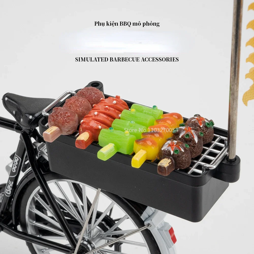 1/10 Retro BBQ Alloy Bicycle Barbecue 28 Bar Car Models Toys High Simulation With Rubber Tires Bike Decorations Gifts For Child