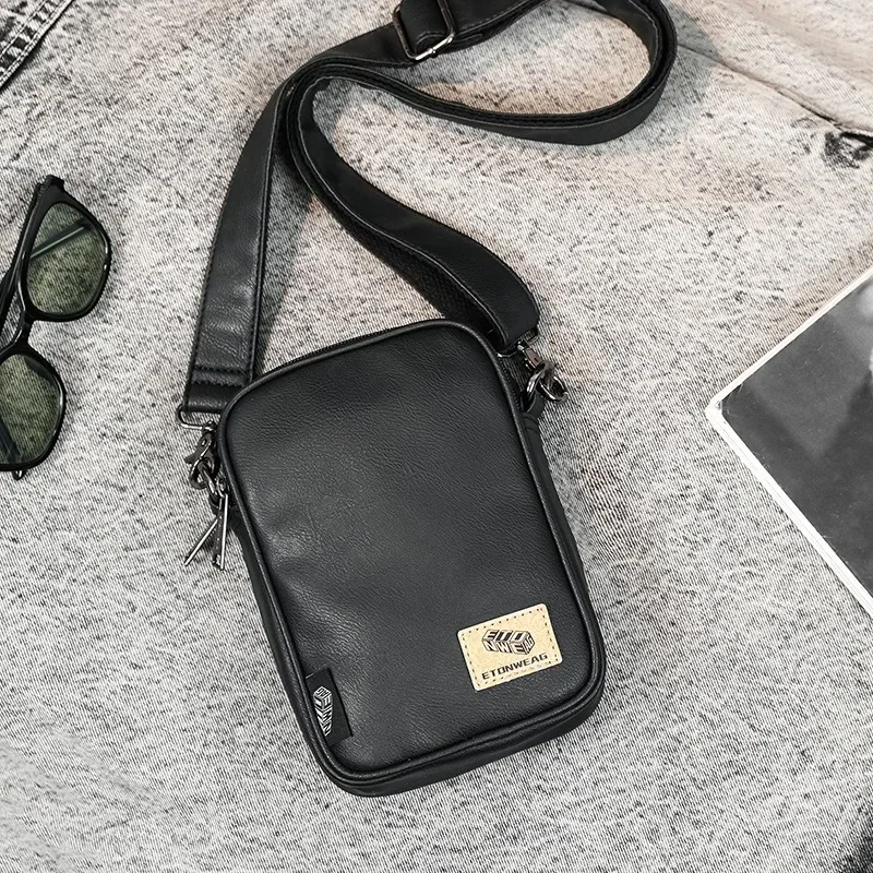 Men's Cross Shoulder Bag Small Crossbody Bags for Man 2024 Leather Fashion Sling Messenger Mobile Phone Bags Mini Male Handbag