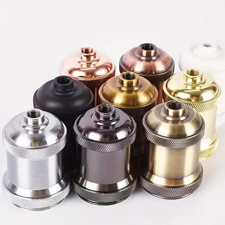 E27 E26 Lamp Socket Vintage Aluminum Bulb Holder Industrial Edison Screw Base for DIY Pendant Ceiling Lamp Repair Multi Color