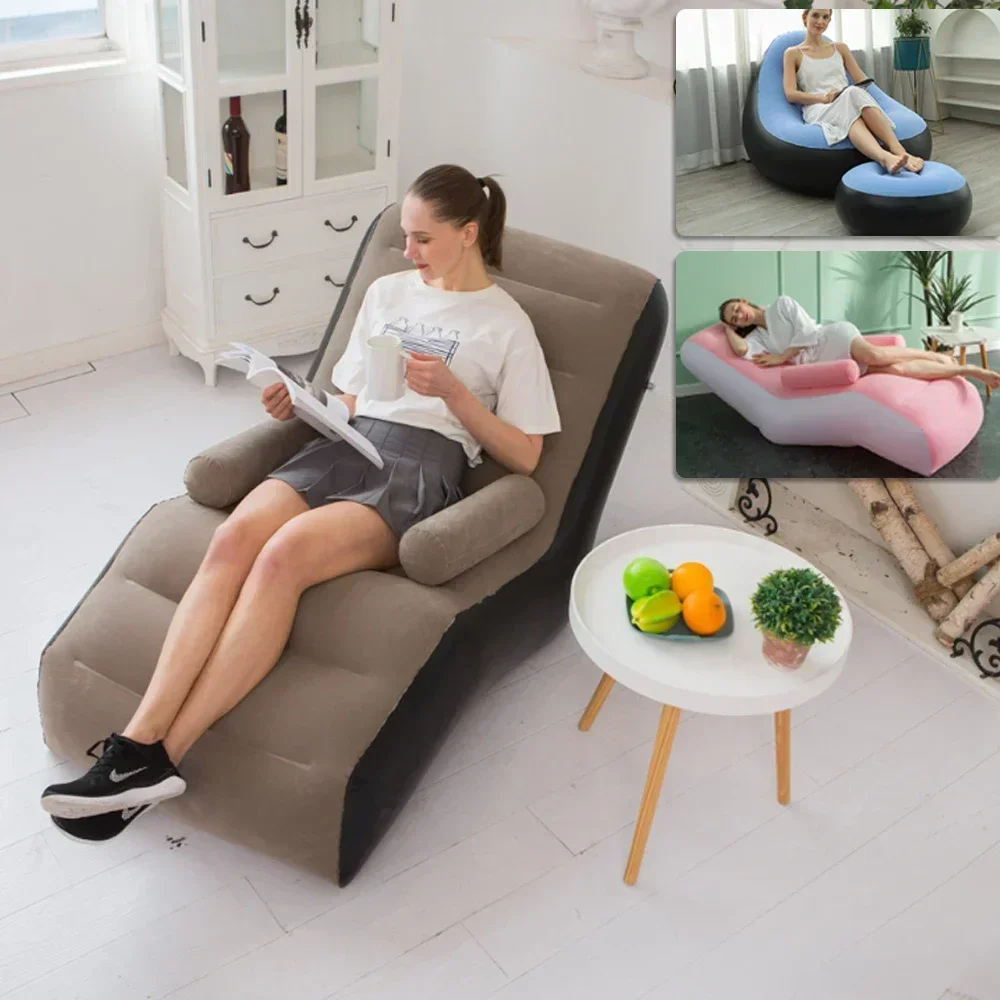 New Inflatable Lazy Sofa Fashionable Comfortable Lunch Break Recliner Indoor Foldable Bed Leisure Air Bench Lazy Person\'s Sofa