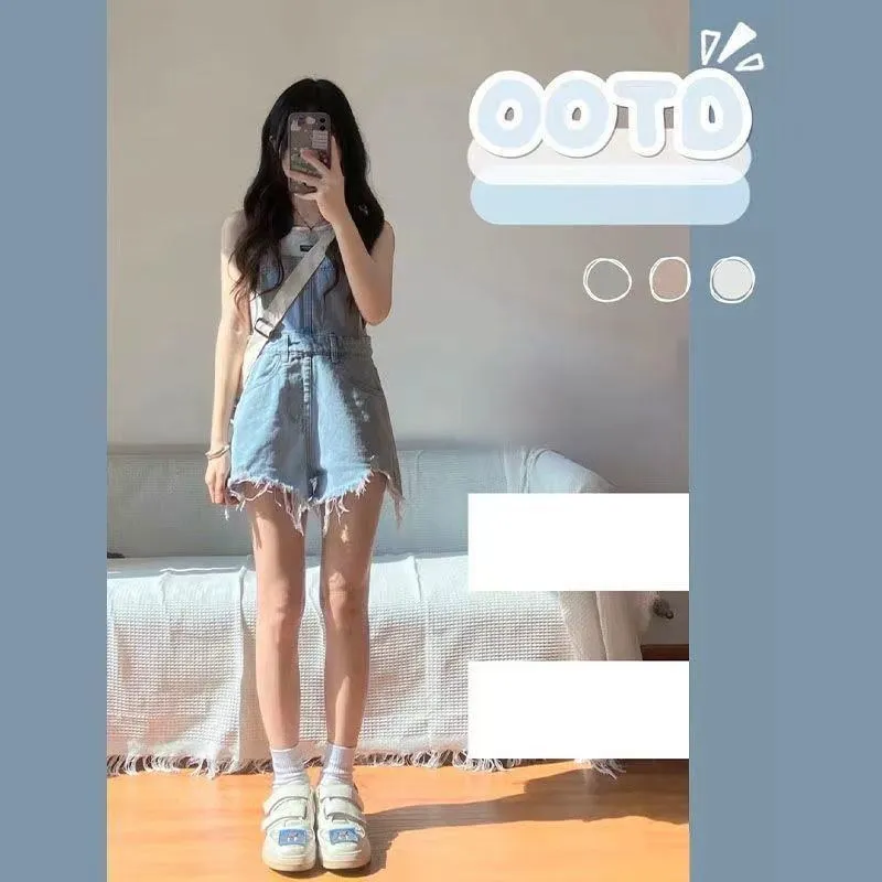 

Pink Cute Denim Bib Pants Women's Small Summer Waist High Waist PU Leather Cleanfit Sle Medium Stretch Mid-aged Suitable