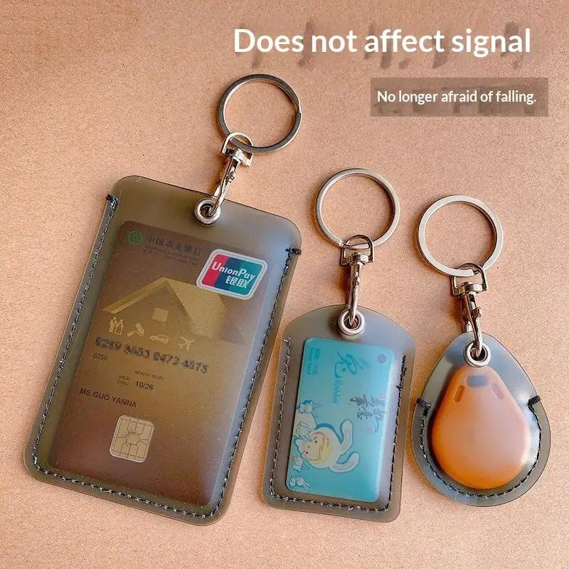 Transparent Bus Card Holder with Key Ring Ultra Slim Waterproof ID IC Access Card Pouch for Student School Use