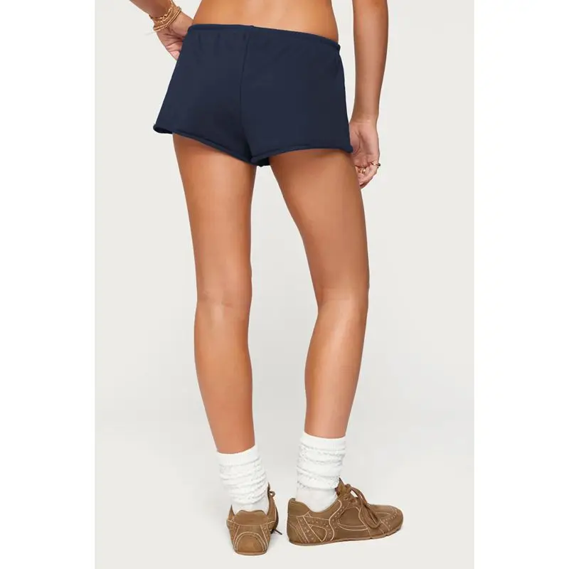 شورت نسائي صيفي من Combhasaki Y2K برباط مرن منخفض الخصر بلون سادة كاجوال قابل للتنفس رياضي واسع الساق فضفاض مناسب