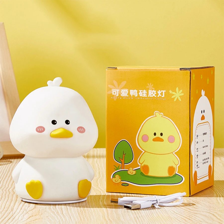 Rechargeable Silicone LED Night Light Cartoon Cute Duck Patting Lamp Children Nightlights Bedroom Sleeping Light Birthday Gift