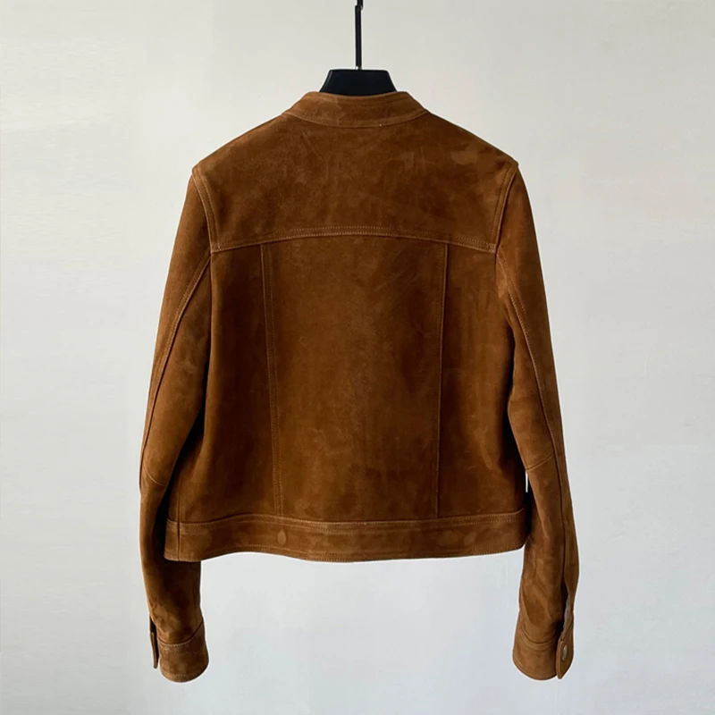 المستوردة جلد الماعز المرأة قصيرة واحدة الصدر سترات من الجلد الحقيقي 2025 خريف خمر طفل الجلد المدبوغ جلد الغنم معاطف السترة الإناث