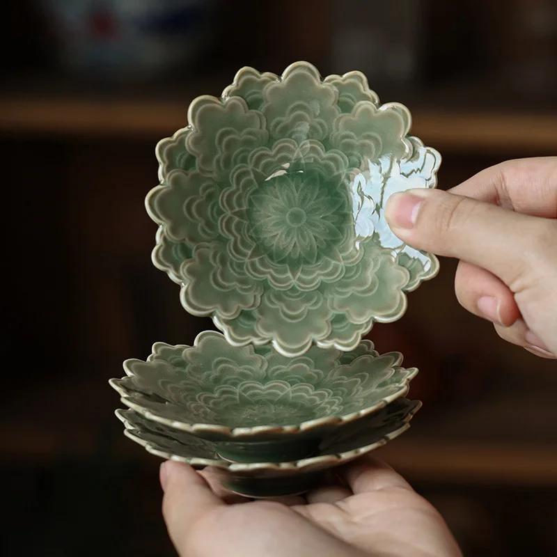 

Yue Kiln Celadon Tea Coasters Chinese Ceramic Cup Holders Handcrafted Gongfu Tea Ceremony Accessories Trays Heat Insulation Pads