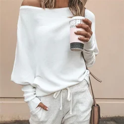 Spring Autumn Sexy Off Shoulder Long Sleeve Tops for Women Casual One Shoulder Rib T-Shirts Tops Female Pullover Fashion Sexy