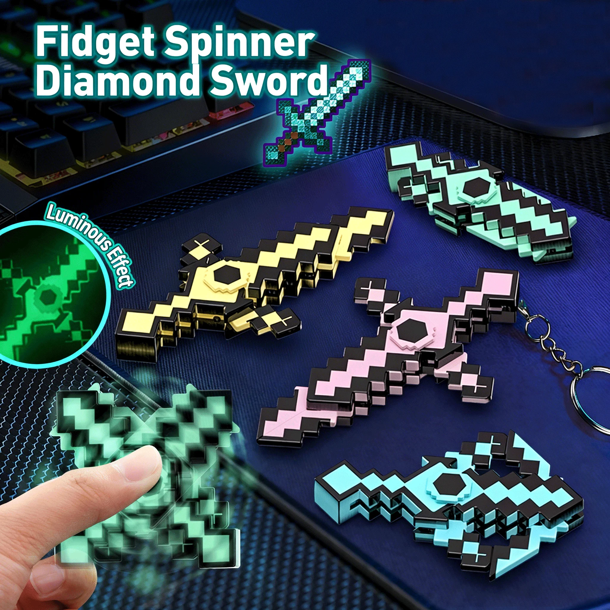 Mini épée pixel pliable, porte-clés créatif, pendentif de sac à dos, design simple, jouets de périphérie de jeu pour enfants, cadeaux d'anniversaire