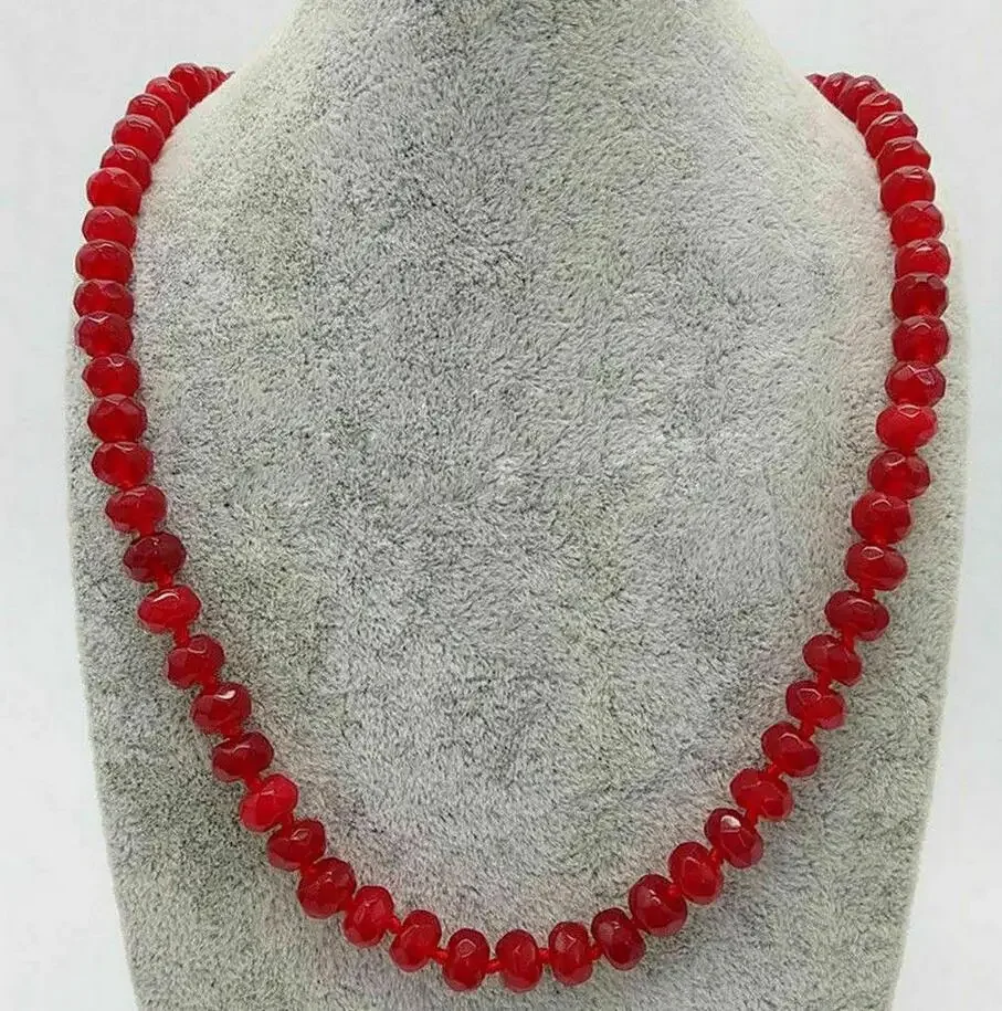 

Fashion 5x8mm natural gem multi cut red emerald beads small round Gem Necklace 18 "AAA