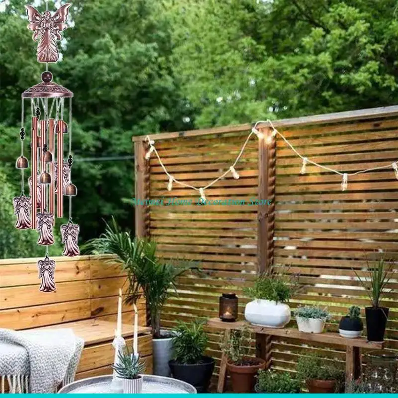 H7BF Vintage Wrought Iron Angel Multi Tubes Wind Chimes for Outside Decoration Tuned Elegant Chimes Decor Soothing