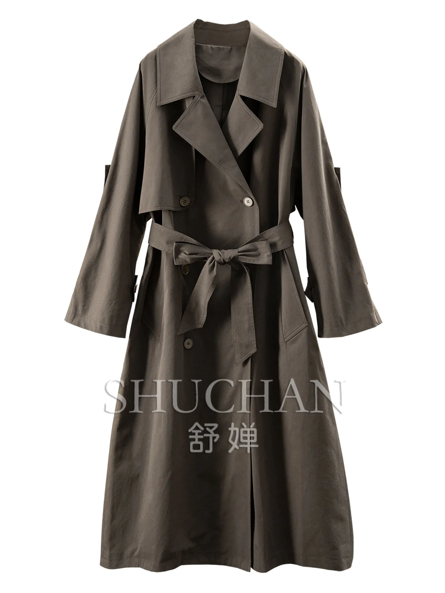 Commuter Wind Cabinet Loose 100 Cotton Long + Silk Scarf Trench Coat Women's F191  Casaco Feminino