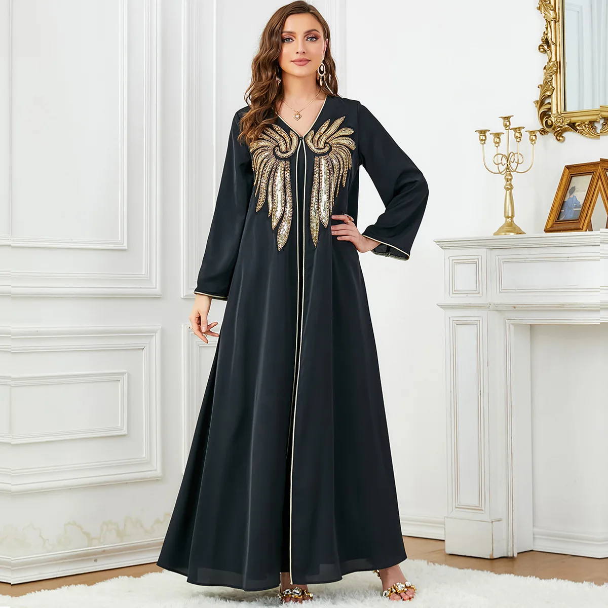 Abaya for Ramadan 2024 sequin beaded appliqué two piece Dubai Arabia new style women modest abaya muslim dress for ladies 3670