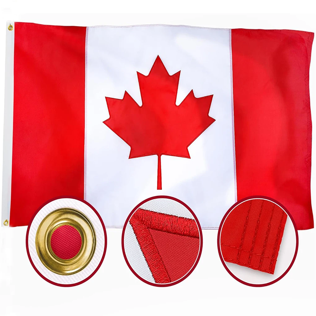 FLAGLINK 90x150 CM Premium Embroidered Canada Canadian Flag with Sewn Stripes 4 Stitch Hemming Vibrant Print Brass Grommets
