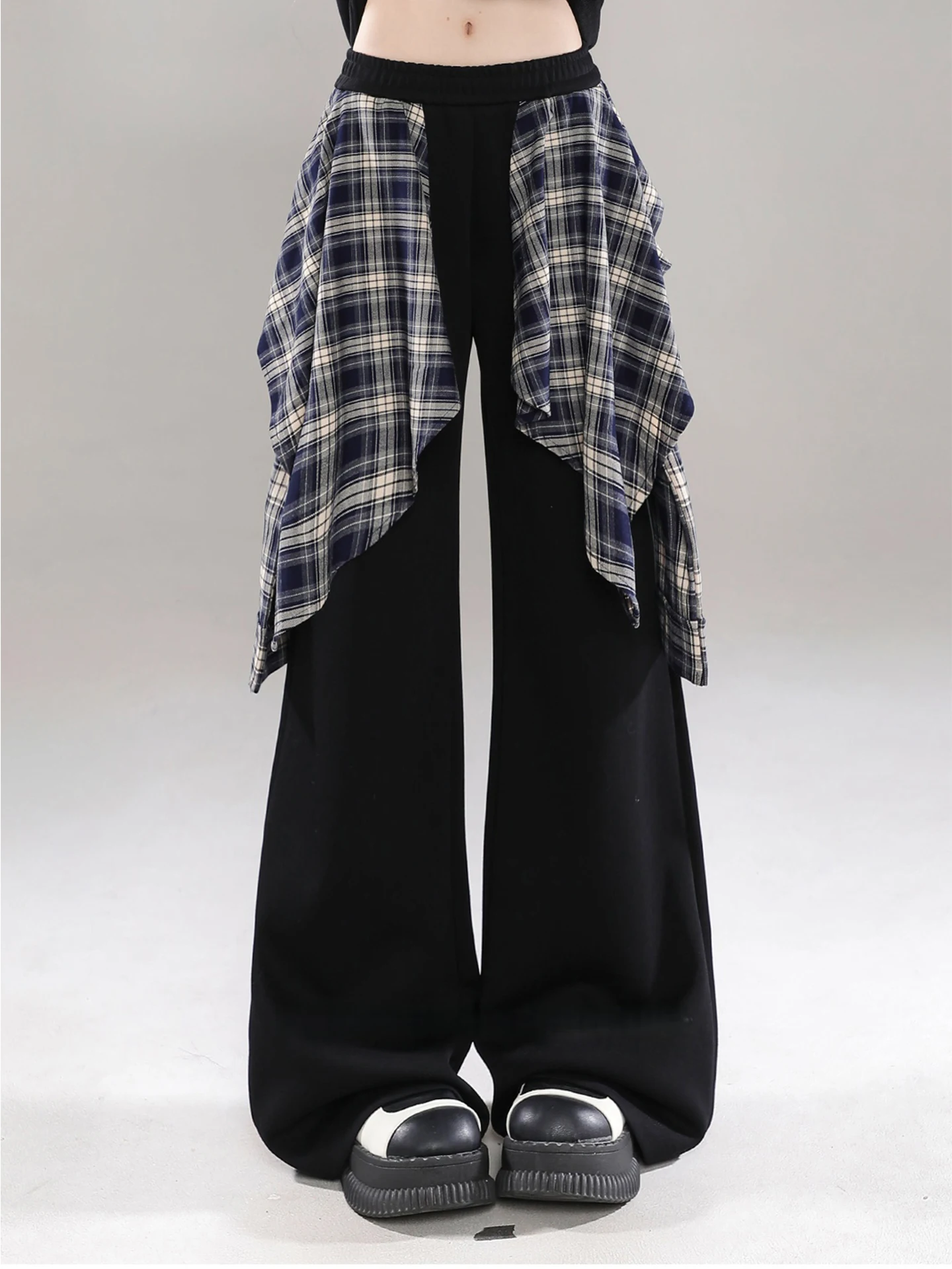 

Женские повседневные брюки больших размеров с высокой талией, прямые, широкие, свободного кроя, в американском стиле, с пэчворком, черные джинсы