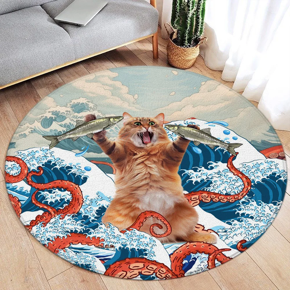 

Забавный круглый коврик с животными: кошка, собака, кролик, корова Хайленд. Детский коврик для спальни, гостиной, напольный коврик для дома, фланелевый коврик для декора.