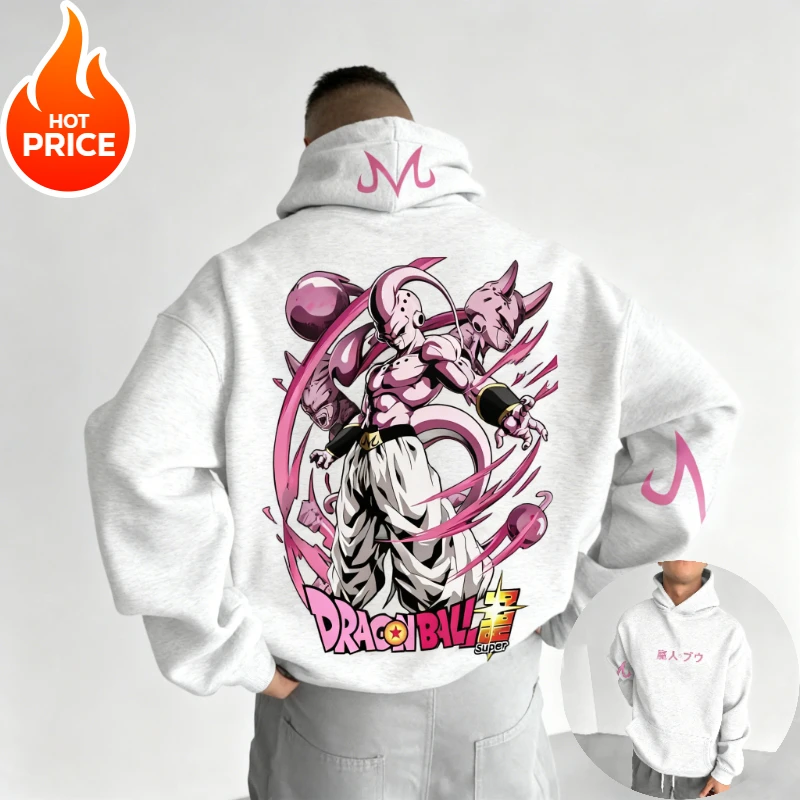 Anime Dragon Ball Majin Buu Harajuku 2026 Streetwear Męska Bluza Vintage z Kapturem Zimowa Damska Oversize Bluza z Długim Rękawem