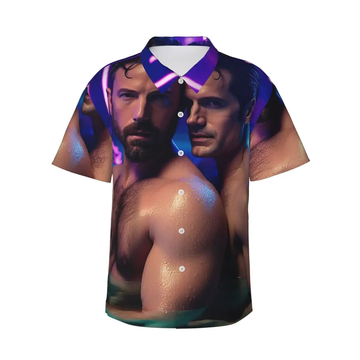 

Ben Affleck And Henry Cavill Men's Shirts Hawaiian Short Sleeve Shirt Funny Button Tops for Summer Beach
