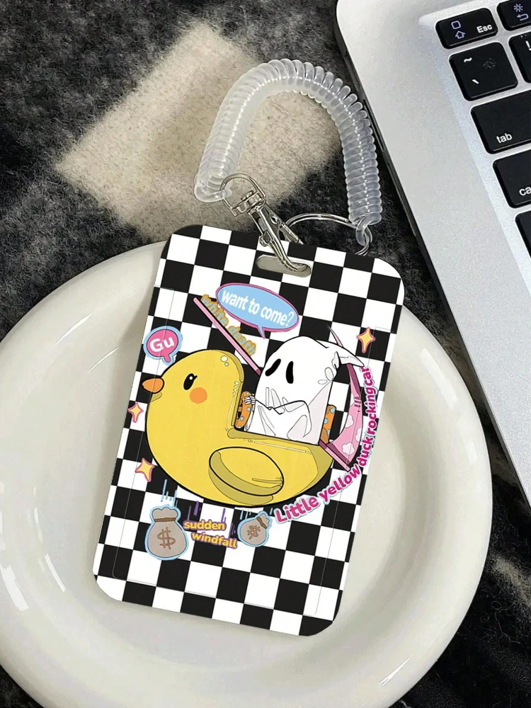 Tarjetero de pato amarillo para estudiantes, tarjeta de autobús, funda protectora para tarjeta de comida, soporte para sesión fotográfica Kpop, llavero colgante de primavera, resistente al desgaste