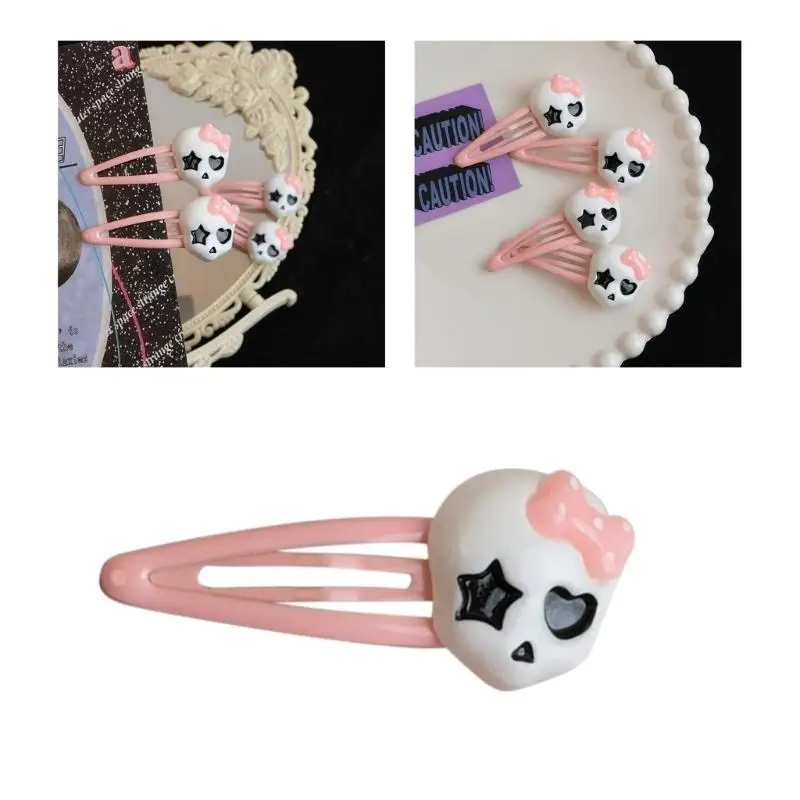 

652F Pink Color Cartoon Skull Hair Clip Spring Summer Hair Clip for Woman Girls Taking Photo Shopping Non-slip