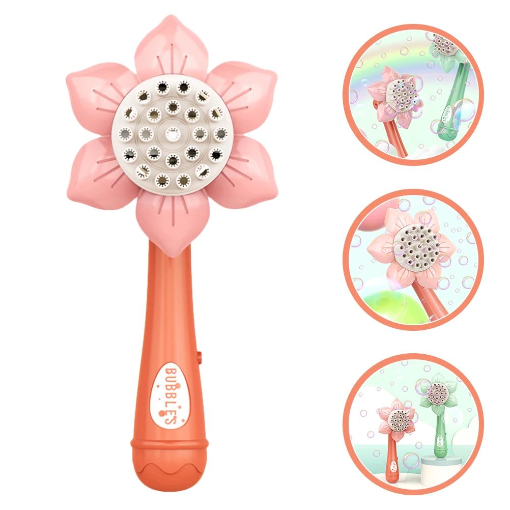 

Sunflower Shape Bubble Machine 23 Holes Pink Plastic Toy Kids Indoor Outdoor Fun Electric Bubble Blower Without