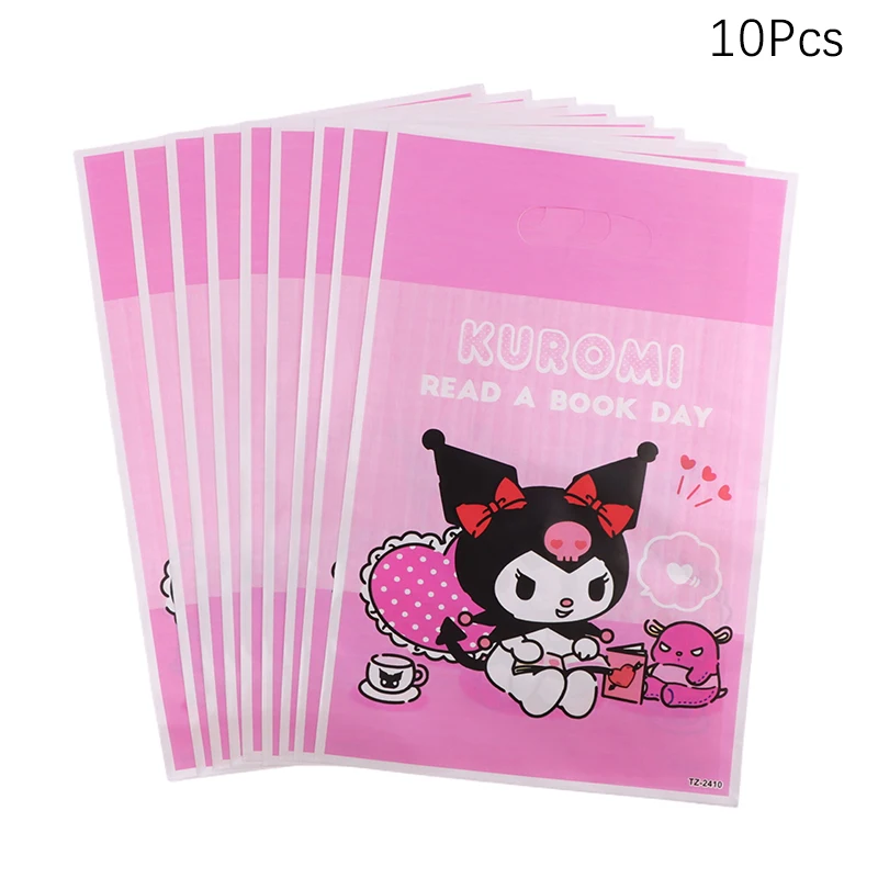 10Pcs Sanrio Birthday Party Decoration Kuromii Plastic Gift Bags Pearl Film Gift PE Bag Girls Party Supplies Decor Kids Gift