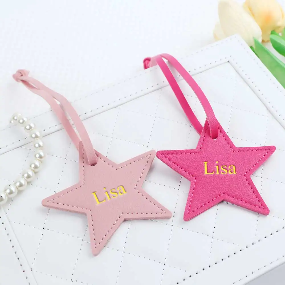 Personalisierter Namensanhänger: Kreativer Fünfzackiger Stern aus PU-Leder als Taschenanhänger, Schlüsselanhänger, Taschenzubehör – Detail 2