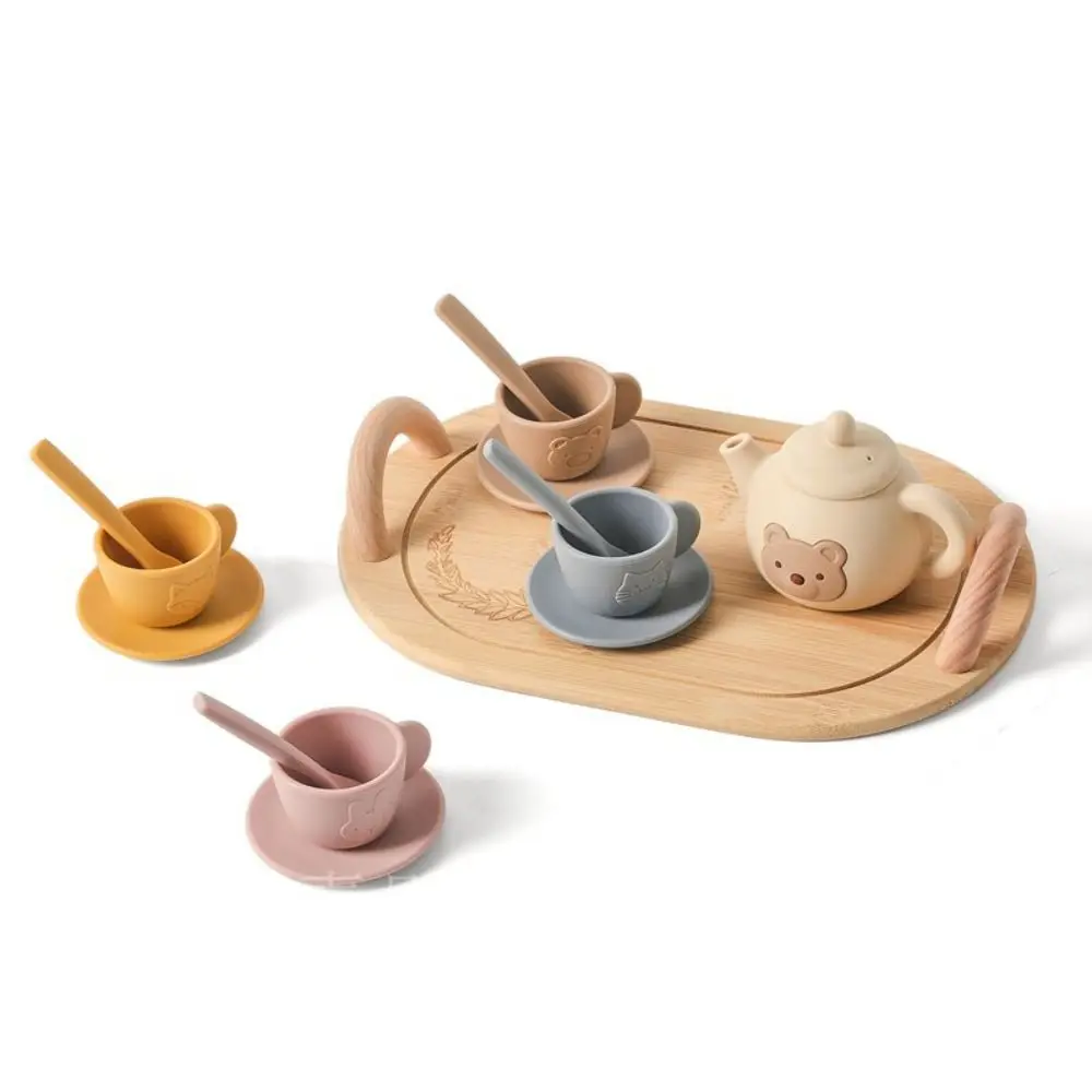 Simulation Silicone service à thé de l'après-midi petit ours début éducatif semblant jouer ensemble de cuisine Montessori interactif service à thé jouer