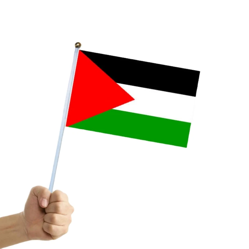 

1Pcs Small Palestine Flag 14x21cm Portable Hand Waving Palestinian Banner Polyester Fade-Resistance Plastic Flagpole for Events