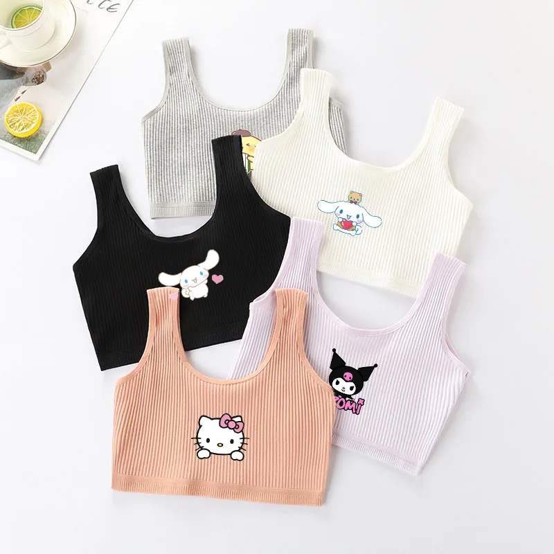 Kawaii Sanrios Cinnamoroll Children Cotton Bra Cartoon Hello Kittys Teenage Tops Girl's Camisole Vest Underwear Adolescent Gift