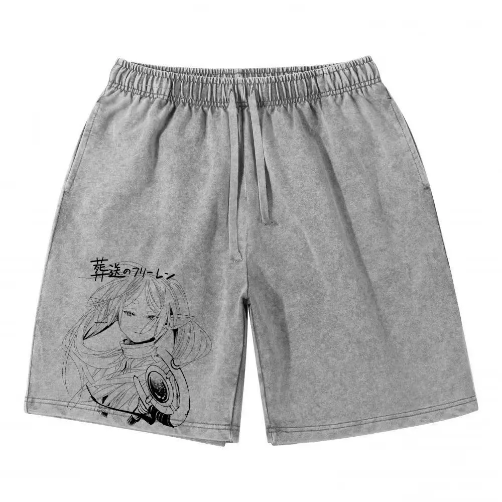 Anime Frieren Szorty Vintage Sprane Manga Sportowe Szorty Druk DTG Krótkie Spodnie Bawełniane Moda Y2K Półspodnie Board Man Girl