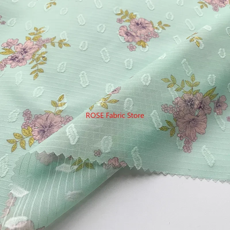 Colorful flower pattern striped jacquard Chiffon fabric for Blouse, Lace Top, Spring Dress, Beach Dress