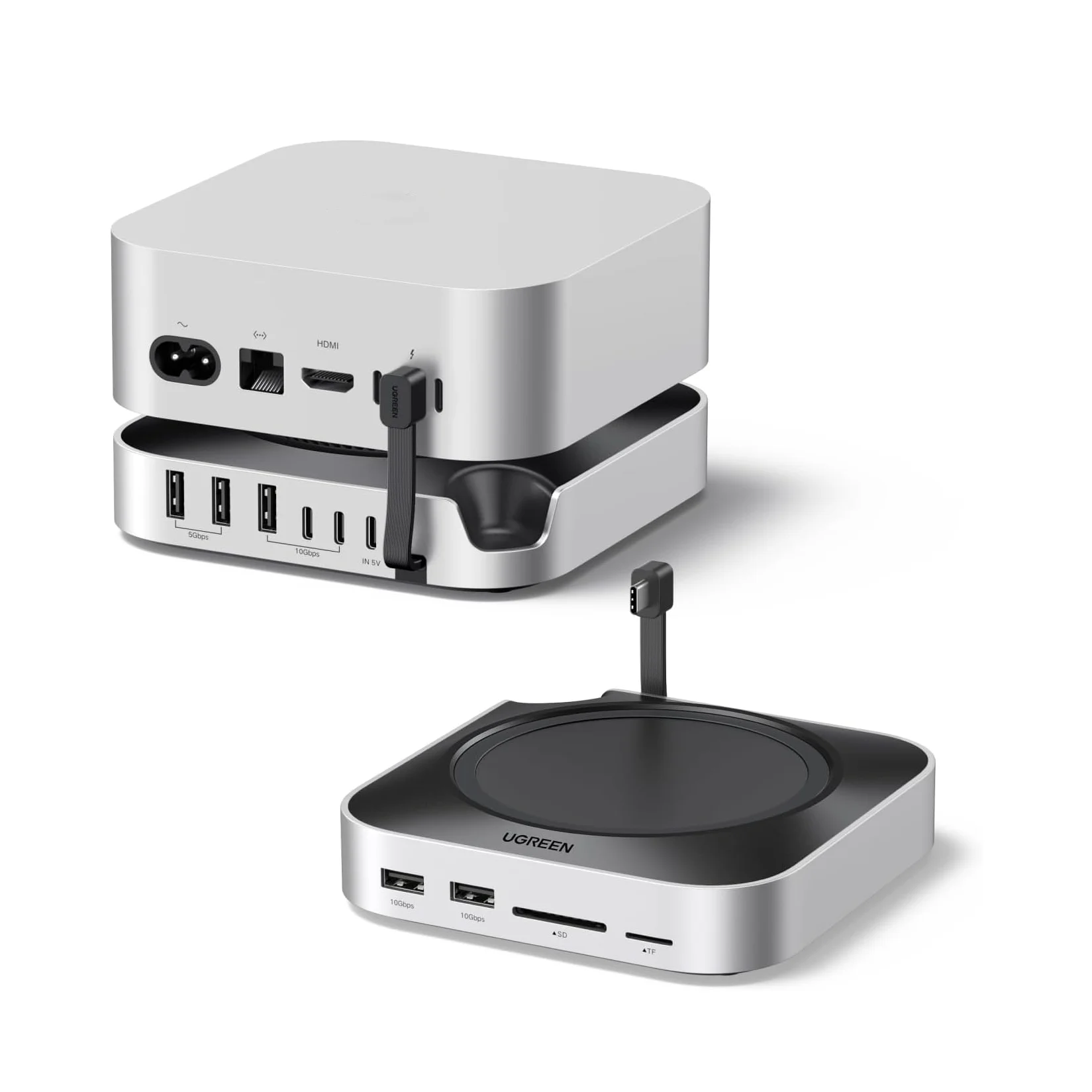 UGREEN Dock & Stand for Macmini M4/ M4 Pro with NVMe SSD Enclosure, 3 USB a 10Gbps, USB C Data Port, SD Card Reader