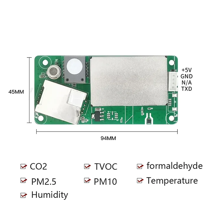 TVOC  CO2  formaldehyde  PM2.5  PM10  humidity and temperature all-in-one Air Quality Sensor Module