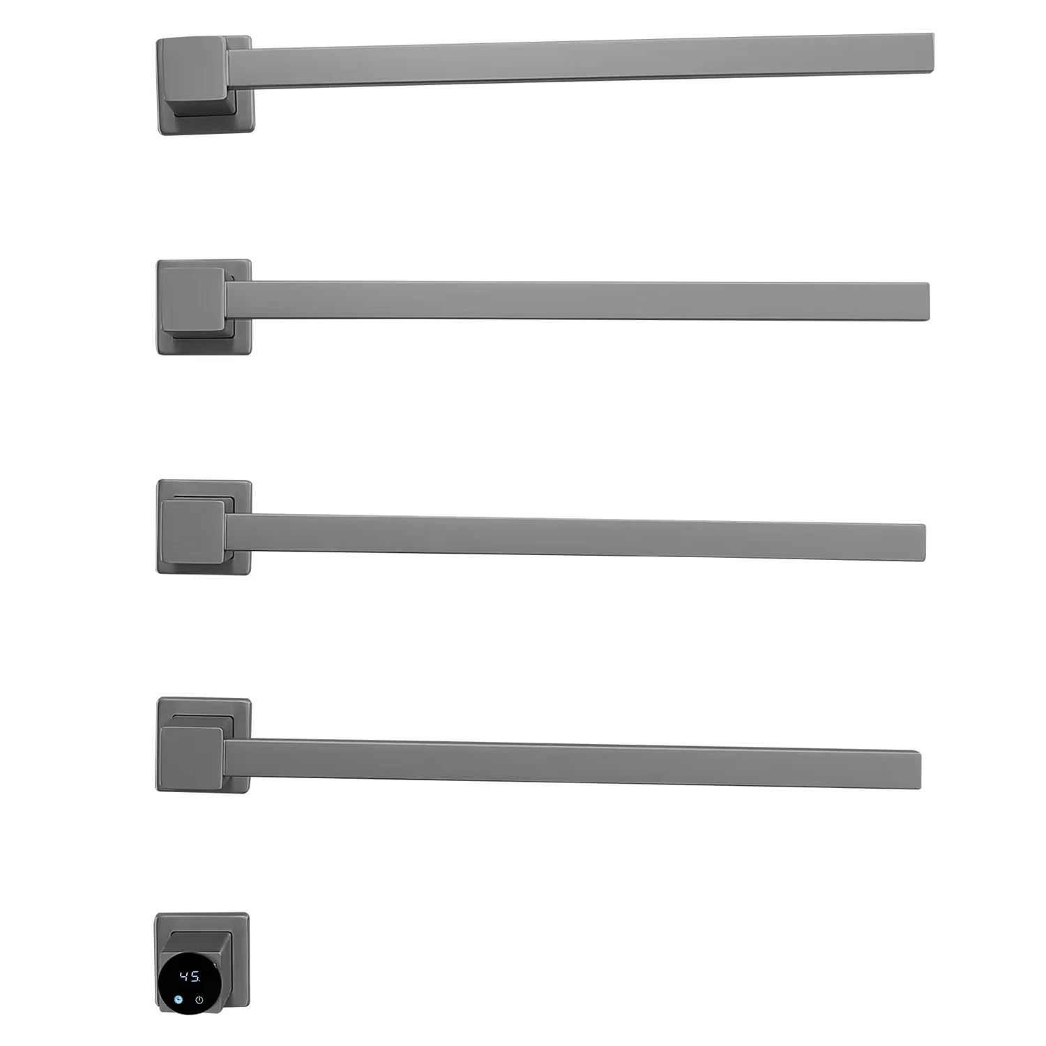 Intelligent Hidden Electric Towel Rack with Waterproof 4 Square Heated Rails Wall Mounted PVD Brushed Grey Electric Towel Warmer