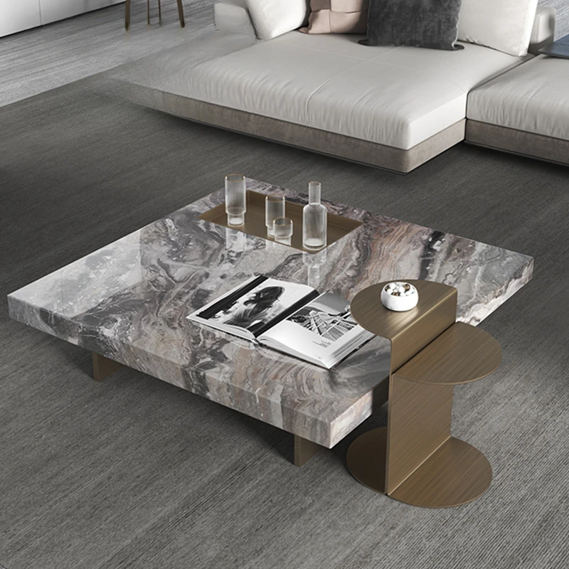 Natural marble coffee table, Venice brown luxury stone, modern simple living room, home villa, light luxury, high-end designer