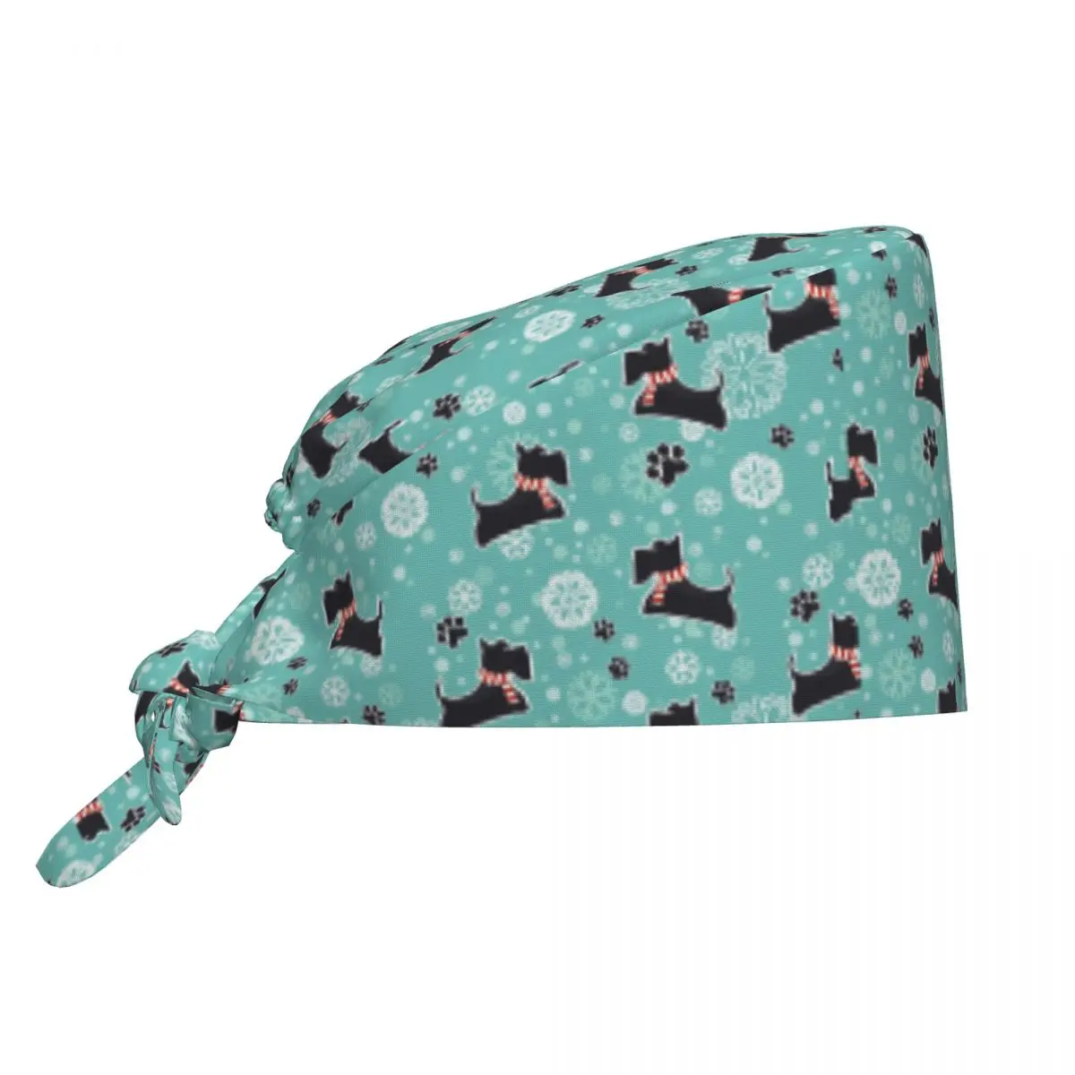 Schneeweiße Scottie-Terrier-Hundemütze, chirurgische OP-Haube, Unisex-Pflegehaube, Hundeliebe-Arbeitsmütze für Krankenhaus und Apotheke