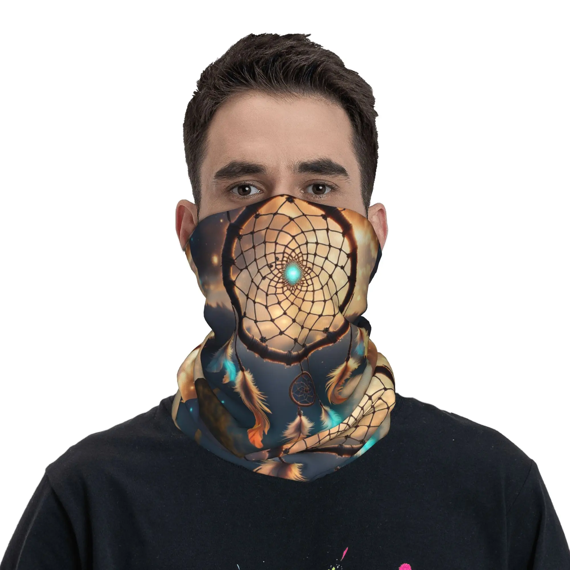 Dreamcatcher Lakeside Sunset Landscape Bandana Neck Gaiter Printed Wrap Scarf Headwear Running for Men Women Adult Breathable