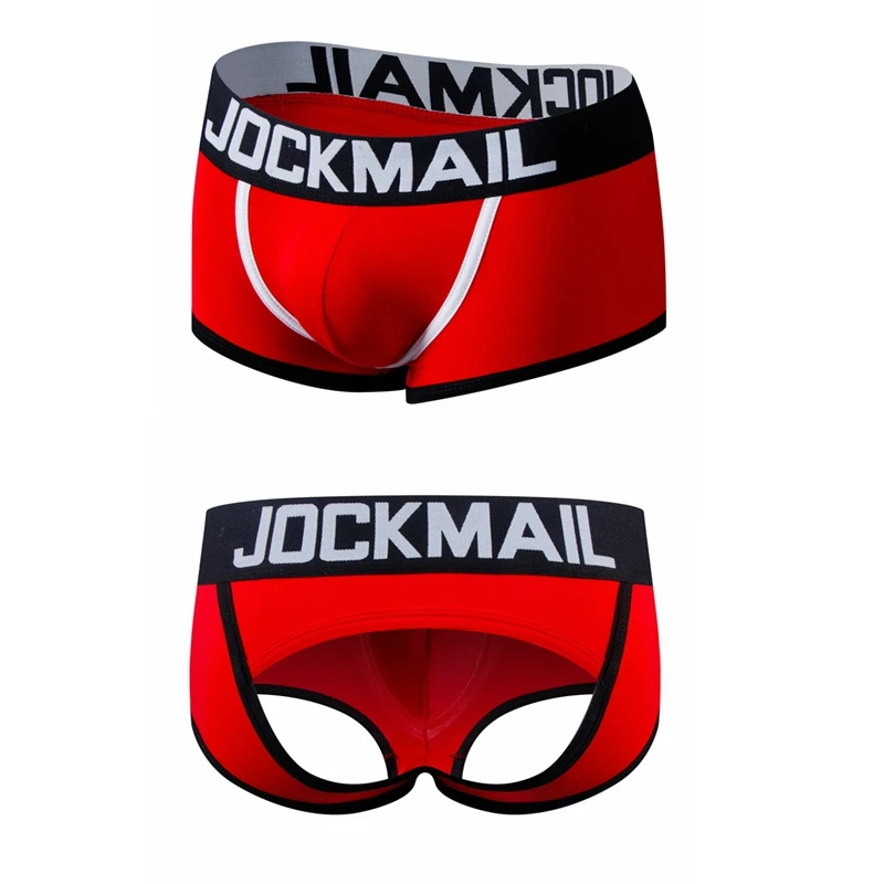 JOCKMAIL 브랜드 남성 속옷 복서 반바지, 백리스 엉덩이 코튼, 섹시한 오픈 백, 게이 남자 언더팬츠, 조크스트랩, 시시 트렁크