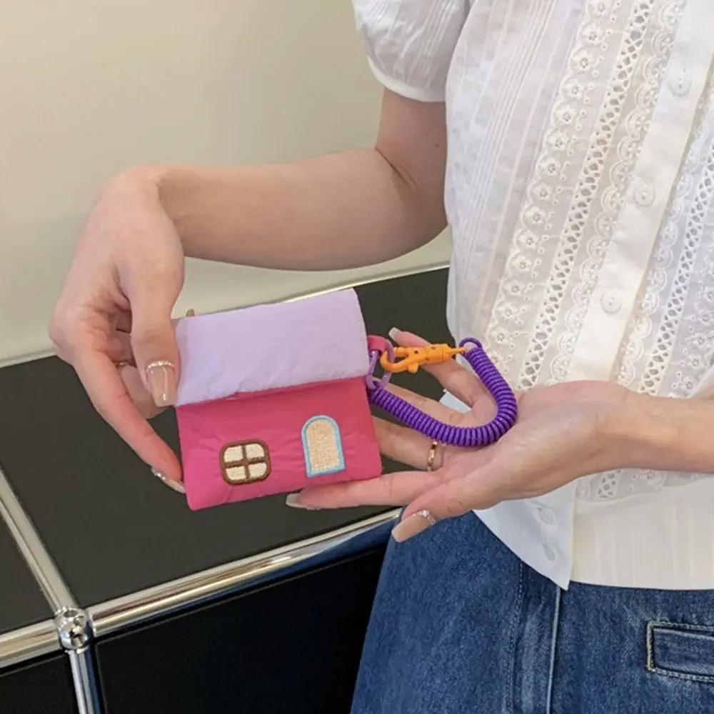 

Cute Cotton Filling Earphone Bag Cartoon House Hook Fastener Mini Purse Pendant Item Bag Storage Bag Coin Pouch Keychain