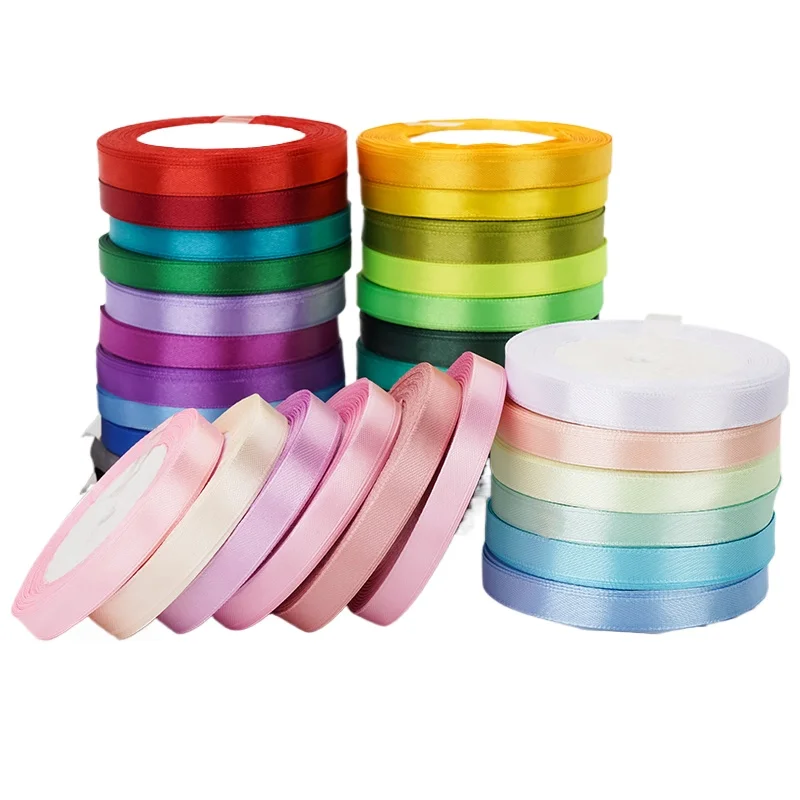 10pcs/lot 1cm Satin Ribbon DIY Handmade Crafts Clothing Sewing Fabric Christmas Halloween Wedding Party Gift Box Package Ribbon