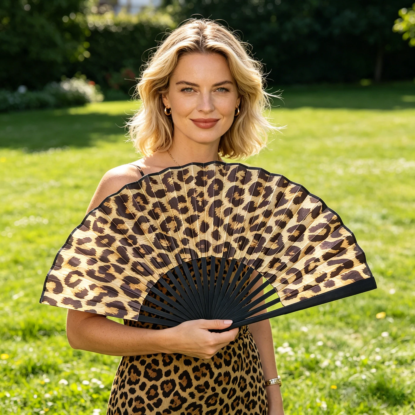 Leopard Print Folding Fan Dance Prop Elegant Lady Handheld Fan Bar Festival Party Performance Decoration Prop Portable Fans