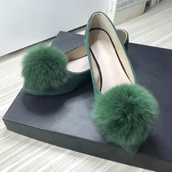 Women Novelty Flock Royal Blue Hairy Balls Cute Slip-On Blue Green Red Comfortable Moccasines 32-44 27cm 2023 New Arrivals Flats