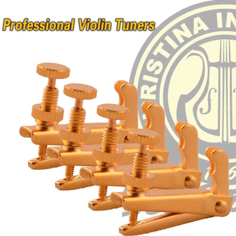 CHRISTINA Professional Violin Fine Tuner Adjuster 4pcs Set Gold Plated Alloy Steel Available in 4/4-1/8 Size