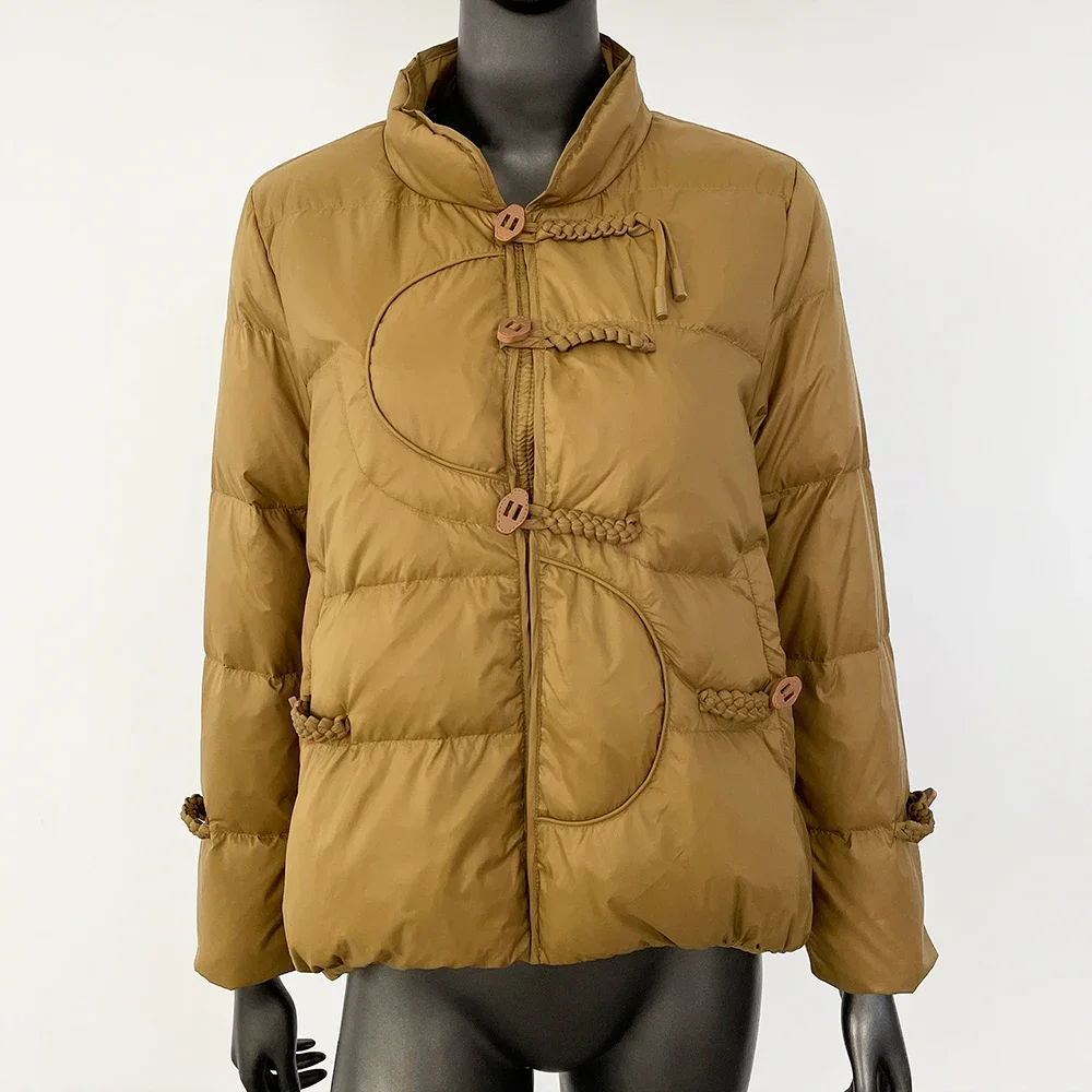 

Осень-зима, теплая куртка на белом утином пуху 90, женская короткая куртка-пуховик в стиле ретро, утолщенное свободное повседневное пальто на пуговицах