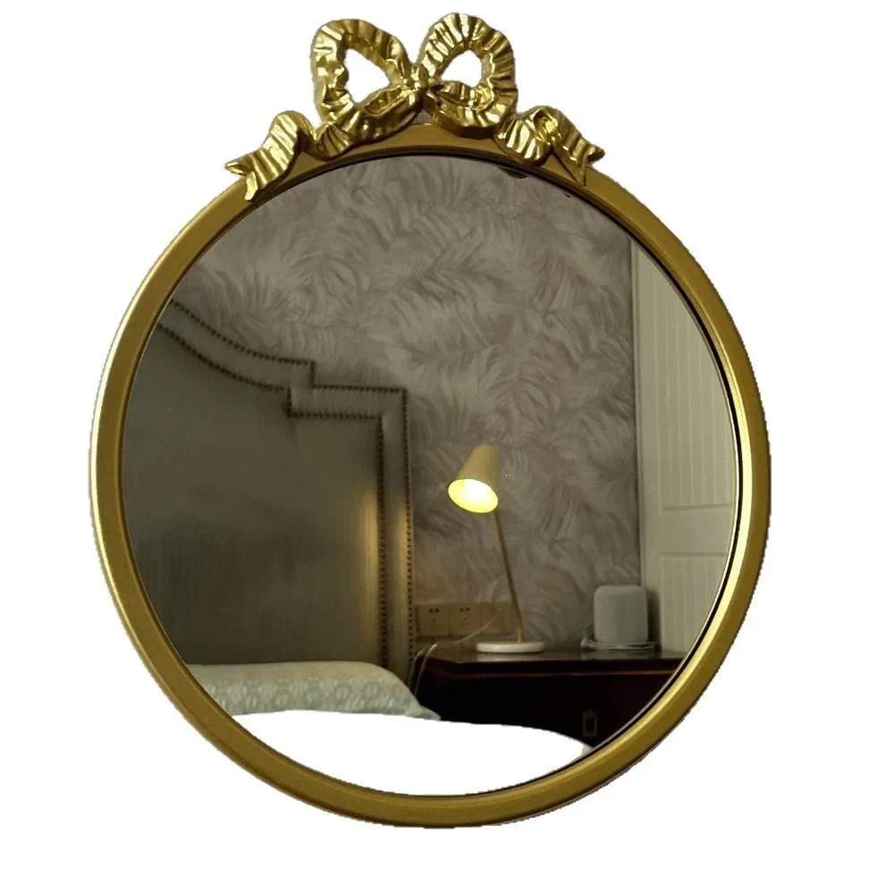 HYS pastoral wrought iron round wall-mounted mirror multifunctional vanity mirror decorative mirror
