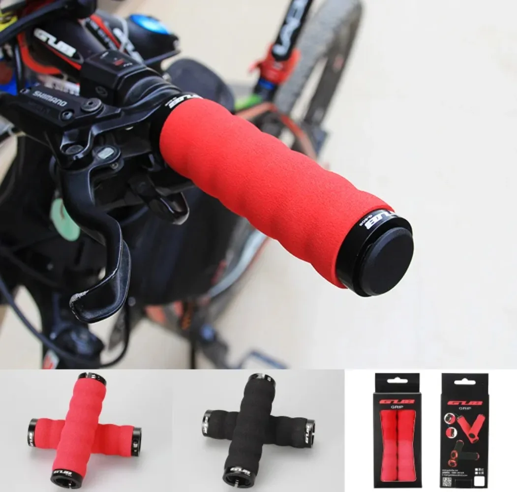 Ultra-light Sponge Bicycle Locking Grips with Double Clmap and End Plugs for MTB Bicycle Folding Bike Anti-Skid Grips Ergonomic