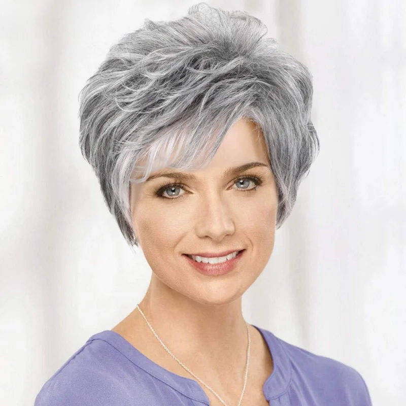 

Women's : European and American Fashion, Fluffy Short Straight Hair with Side Bangs, Golden Dyed Wig