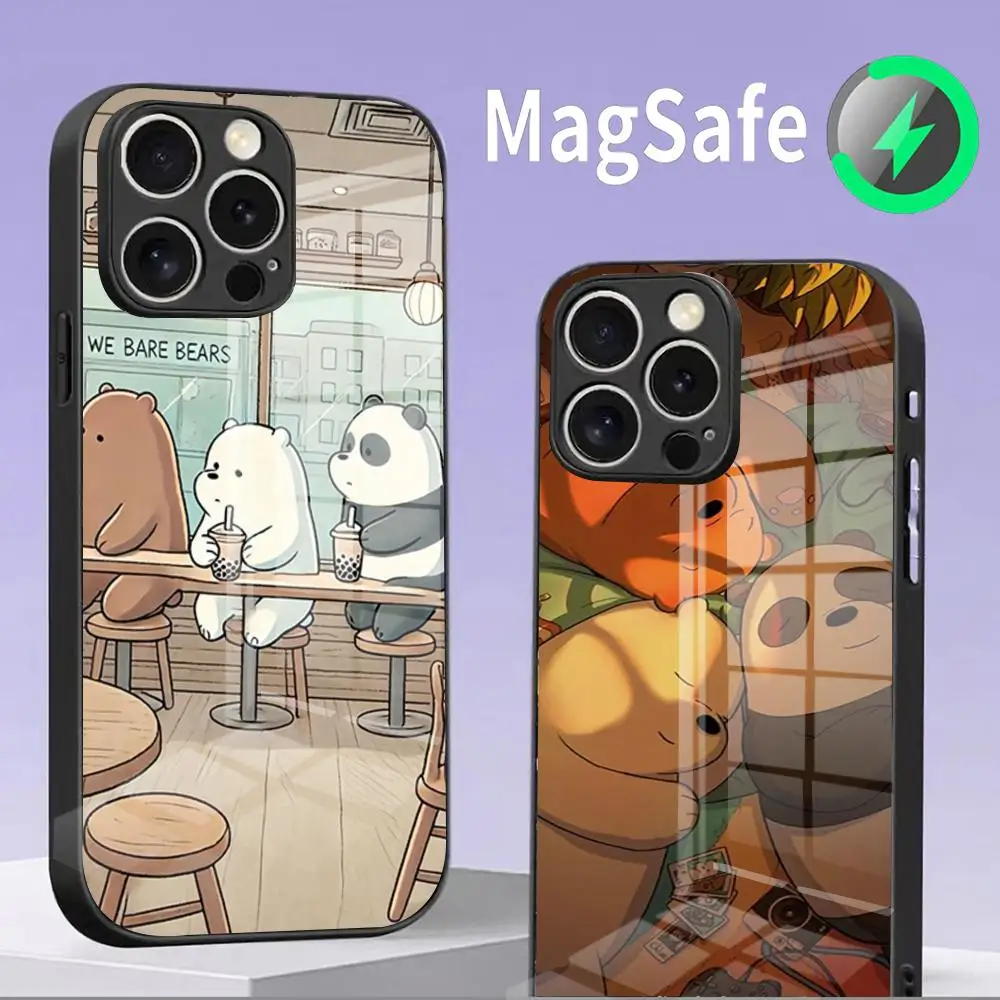 

Чехол для телефона Anime We Bare B-Bears для iPhone 16, 15, 14, 13, 12, 11 Pro Max, 13 mini, 12 mini, стеклянный чехол Magsafe