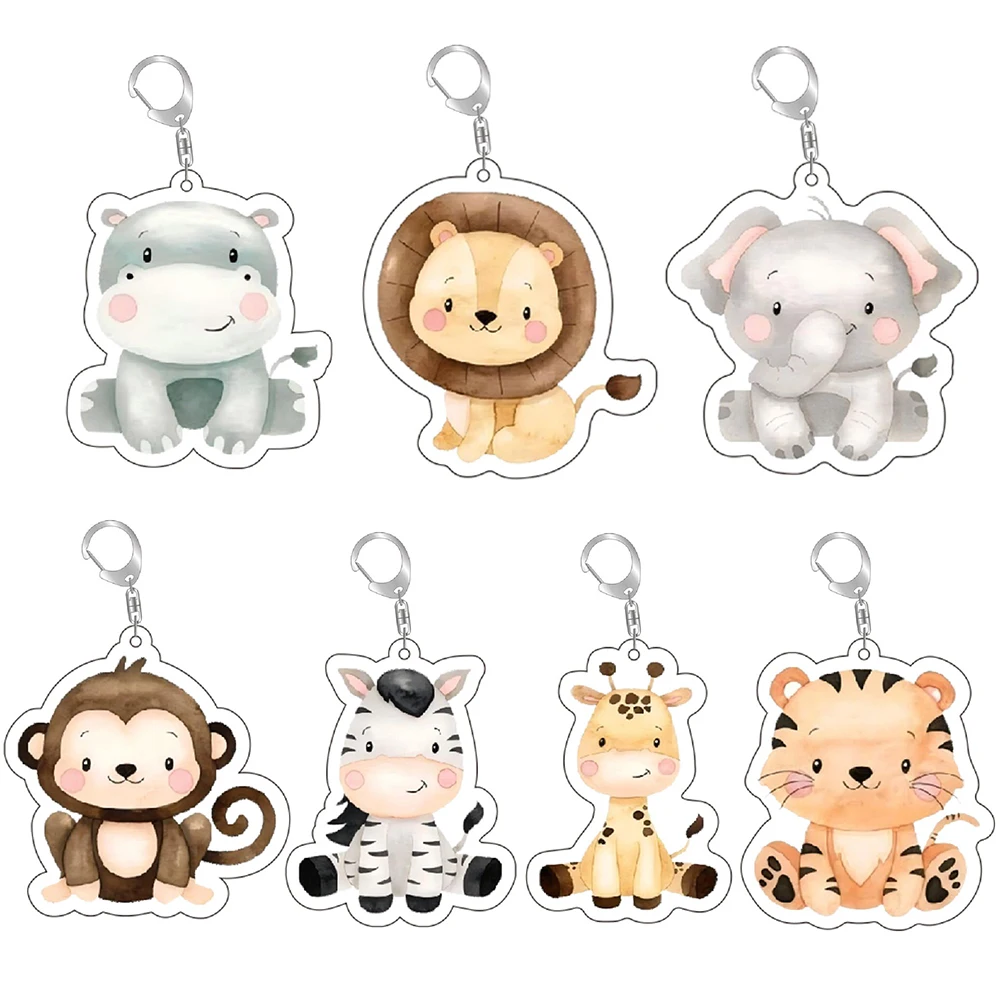 Jungle Animal Safari Theme keychains lion Giraffe Elephant Keychain Decor Birthday Party Gift keyring Bag Ornament Charm Pendent